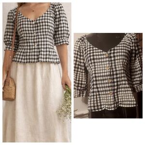 Gingham Puff Sleeve Milkmaid Top Size 6 Cottagecore / Prairie Style